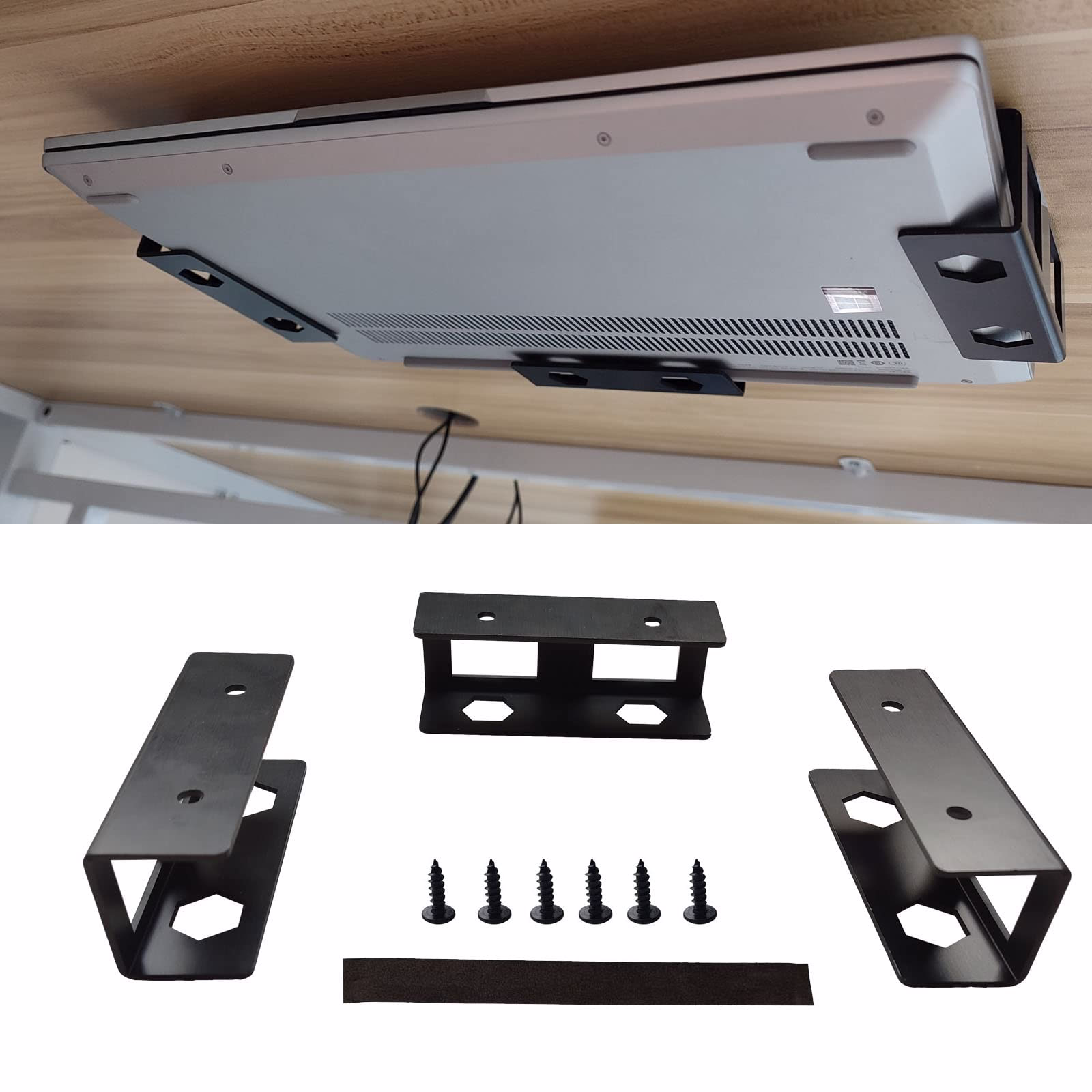 PIAOLGYI Black Under Desk Laptop Holder Mount with Screw, Under Desk Laptop Mount Bracket, Add On Under Table Keyboard Storage (3 Pcs)by PIAOLGYI