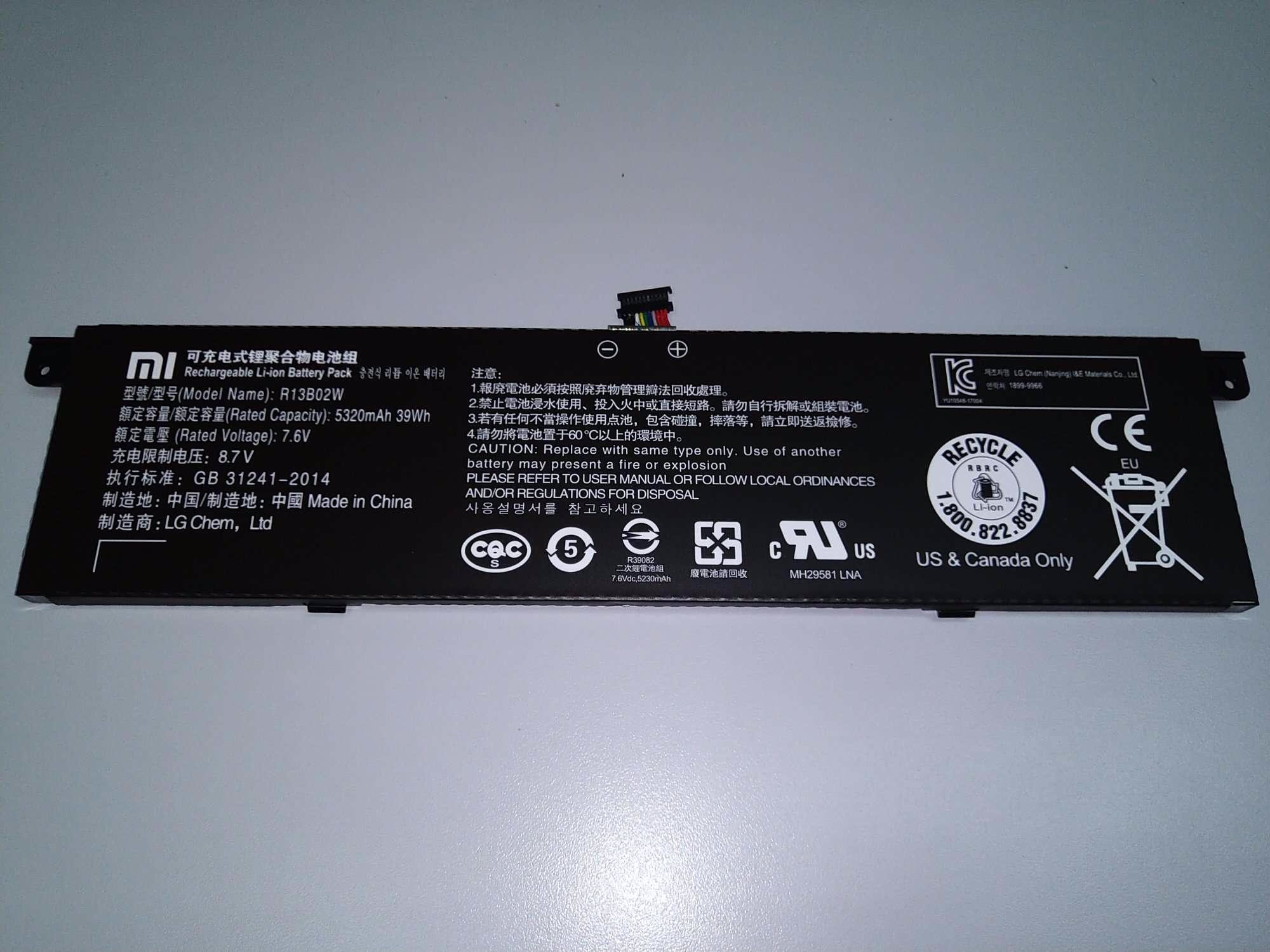 7.6V 39Wh 5107mAh/5320mAh Compatible R13B02W R13B01W Xiaomi Mi Air 13.3″ Series, Notebook Air 13 2018 Tablet Laptop Battery