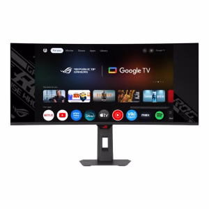 Asus ROG Strix OLED XG34WCDMTG-AE Curved Gaming Monitor, 34" WQHD (3440 x 1440) Resolution, 240Hz, Anti-Reflection, 0.03ms Response Time, HDMI, DisplayPort, USB-C, Smart TV Features, Tilt/Height Adjustable Stand, Black, 3 Year Warranty | XG34WCDMTG-AE