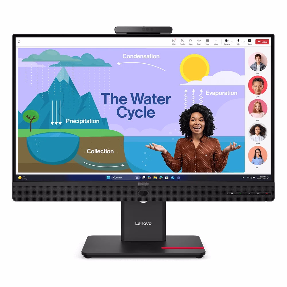 Lenovo ThinkVision T24D-4v 23.8" FHD IPS VoIP Monitor, 120Hz Refresh Rate, 4ms Response Time, 5MP IR+RGB Webcam, Built-in Speakers, Black, 3 Year Warranty | 64B7UAT1UK