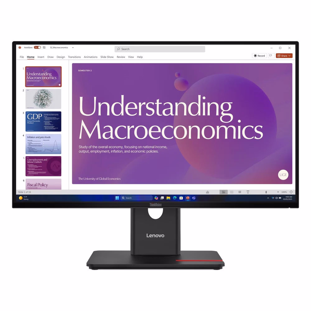 Lenovo ThinkVision T24d-40 Monitor, 23.8" FHD (1920 x 1080) Resolution, 120Hz, IPS Panel, Anti-glare, 4ms Response Time, HDMI, DisplayPort, USB-C (100W PD), Tilt/Height Adjustable Stand, Black, 3 Year Warranty | 64B9GAT1UK